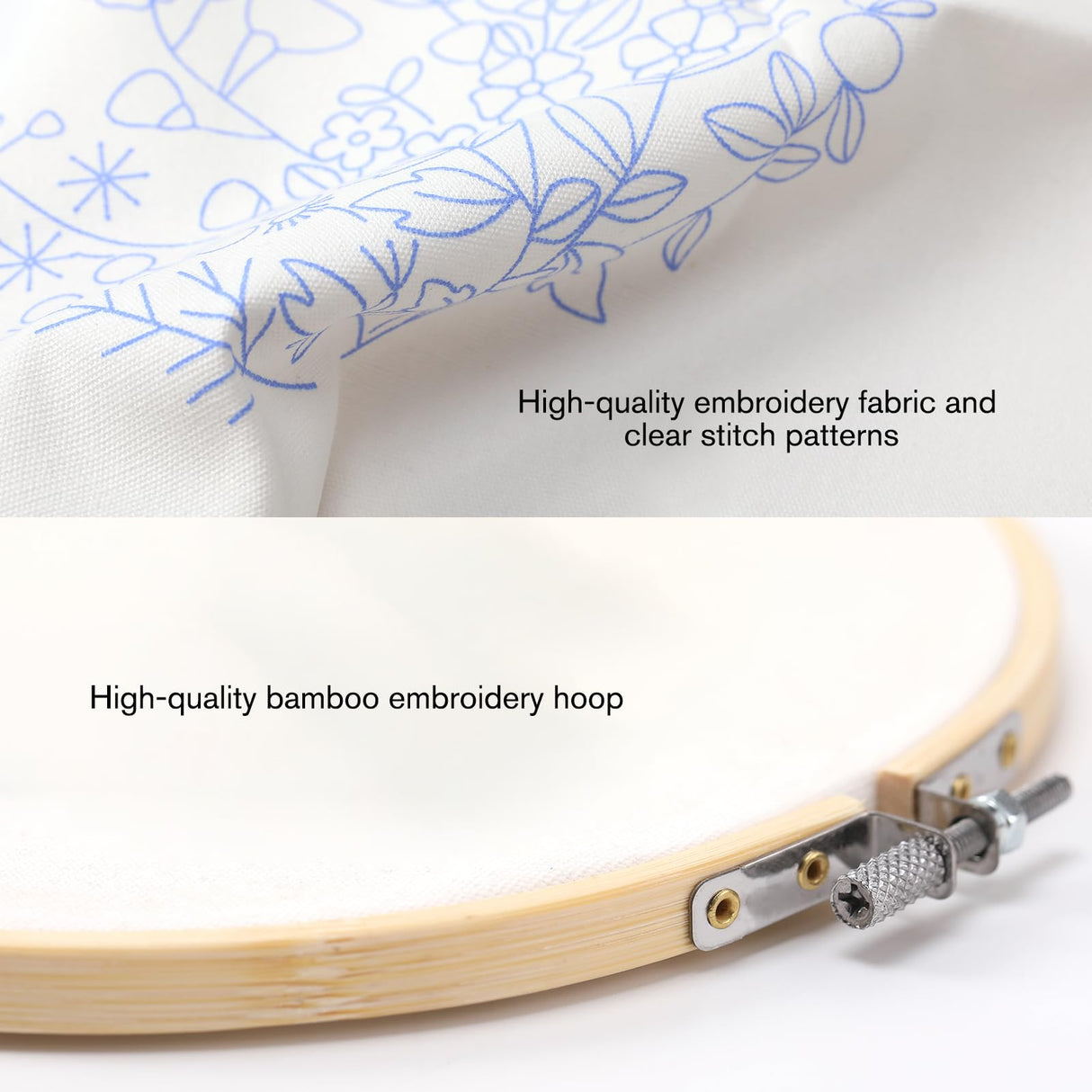 VIVIDOX 4 Sets Embroidery Kit for Beginners with Stitch Video, Flower Cross Stitch Kits for Adults, Starter, Hand Craft Lover Practice with Floral Stamped Pattern, 2 Hoops, 16 Needles, Scissors, Tools VIVIDOX