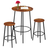 SUPER DEAL Round Pub Dining Set, 3 Piece Small Kitchen Table Set with 2 Counter Height Wood Bar Stools for Kitchen Breakfast, Living Room, Small Space, Rustic Brown SUPER DEAL
