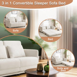 Korser 56.3" W x 74.8" D Small Full Size Pullout Sofa, Futon Sofa Bed with Side Pockets, Convertible Loveseat with Washable Breathable Cover, Living Room Futon Sofa, White Korser