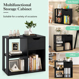 Giantex 3 Cube Bookcase with Drawer, 2 Tier Bookshelf for Small Spaces, Modern Freestanding Display Rack with Open Shelves, Book Case, Wood Cube Storage Organizer Bedroom Living Room, Black Giantex