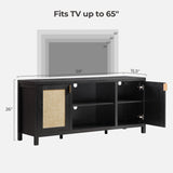 SICOTAS Rattan TV Stand for Living Room - 26" Tall Farmhouse Entertainment Center with Storage and Wicker Door, Media TV Console Cabinet for TVs Up tp 65 Inch, Black Oak SICOTAS