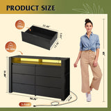 WLIVE 6 Drawer Led Dresser for Bedroom, 50.79'' Black Wood Dresser Storage Organizer with Power Outlets for 55'' TV, Dressers with Open Shelves, Hanging Rack, Chest of Drawers for Closet, Living Room WLIVE