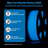 ZIRO Glow in The Dark Filament, PLA Filament 1.75mm, Luminous 3D Printer Filament, Strong Glow Effect 1KG(2.2lbs) Spool, Dimensional Accuracy +/- 0.03mm, Fit Most FDM 3D Printers, Blue ZIRO