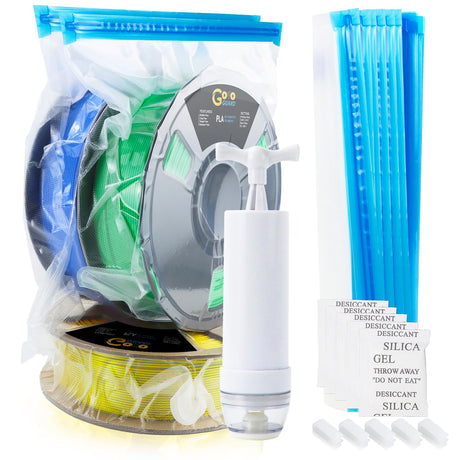Goto Guard 16Pcs Filament Vacuum Storage Bags Kit with Hand Pump, 3D Printer Filament Storage Bags for Keeping Dry and Clean, 5 Filament Bags with 5 Desiccants,5 Clips,After Using Filament Dryer Box Goto Guard