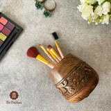 Mie Creations Designer Pencil Holder for Desk Wood | Wooden Pen Stand, Paintbrush Cup, Desk Accessories, Cute Make Up Brush Organizers | Office Desktop Stationery, Mothers Day Gift for Mom- 4'' Brown Mie Creations