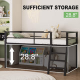 Lutown-Teen Low Loft Bed Twin Size, Junior Metal Twin Loft Bed with Stairs and Safety Guard, Noise Free for Small Bedroom, Black Lutown-Teen