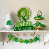 Happy St. Patrick's Day Wood Block Table Sign, Wooden Shamrock Table Top Decorations Tiered Trays Desk Shelf Irish Home Office Coffee Bar Decor 3 Pieces Green OEQSHMY