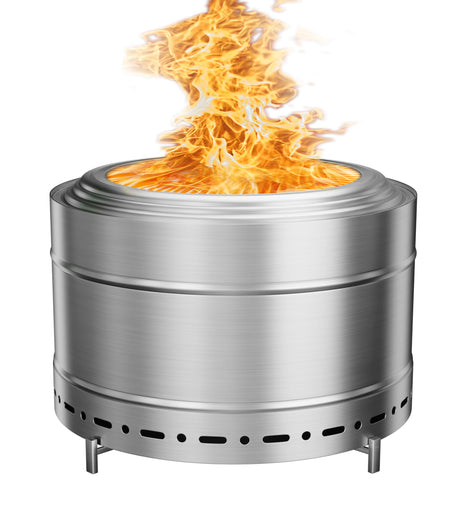 SURESTOVE Large Smokeless Fire Pit 26" with Stand Wood Burning Stainless Steel Outside Firepits for Outdoor Backyard Patio Garden Picnic Camping Bonfire SURESTOVE