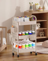 ALVOROG 3 Tier Rolling Cart with DIY Pegboards Metal Utility Cart with Wheels Handles Baskets Hooks, Craft Cart for Office Kitchen Bathroom(Khaki) ALVOROG