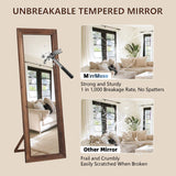 Rustic Farmhouse Full Length Mirror 64"X21" Wood Frame Floor Mirror with Stand, Free Standing Mirror Leaning or Hanging Full Body Mirror Tempered Glass Long Mirror for Bedroom Living Room, Brown MirrMuse