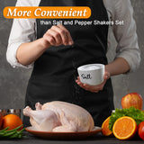 DAYYET Salt and Pepper Bowls, 10 oz Salt Cellar with Lid, Stacked Ceramic Salt Pepper Container with Acacia Wood Lid, Salt Box for Countertop, Black and White Kitchen Decor, Set of 2 DAYYET