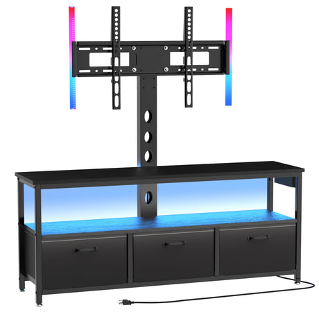 TV Stand with Mount and Power Outlet, Swivel TV Stands Mount with LED Lights for 32/45/55/60/65 inch TVs, Tall Entertainment Center with Storage, Media Console Cabinet for Living Room, Bedroom, Black MJOMKN