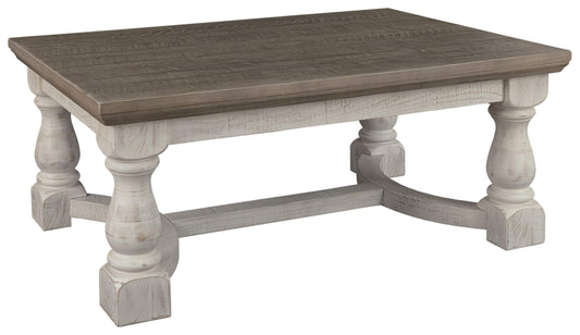 Signature Design by Ashley Havalance Farmhouse Rectangular Coffee Table, Gray & White with Weathered Finish - WoodArtSupply