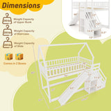KOMFOTT Wood Twin Over Twin Bunk Bed with Slide & Staircase, Twin House Bunk Bed with Safety Guardrails & Storage, Floor House Bed with Wooden Slat Support for Boys Girls, No Box Spring Needed (White) KOMFOTT