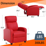 MKDLUFEI Adult Recliner Chair PU Leather Massage Recliner Sofa with Lumbar Support, Push Back, Armrests, Footrest, Adjustable Home Theater Seating for Living Room Home Theater (Black) (Red) MKDLUFEI