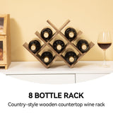 KIRIGEN 8-Bottle Countertop Wine Rack - Wine Bottle Holder for Bar Table/Wine Cabinet Free Standing - Wood 3-Tier Wine Display and Storage Shelves Dark Brown XHJJ3-DBR KIRIGEN