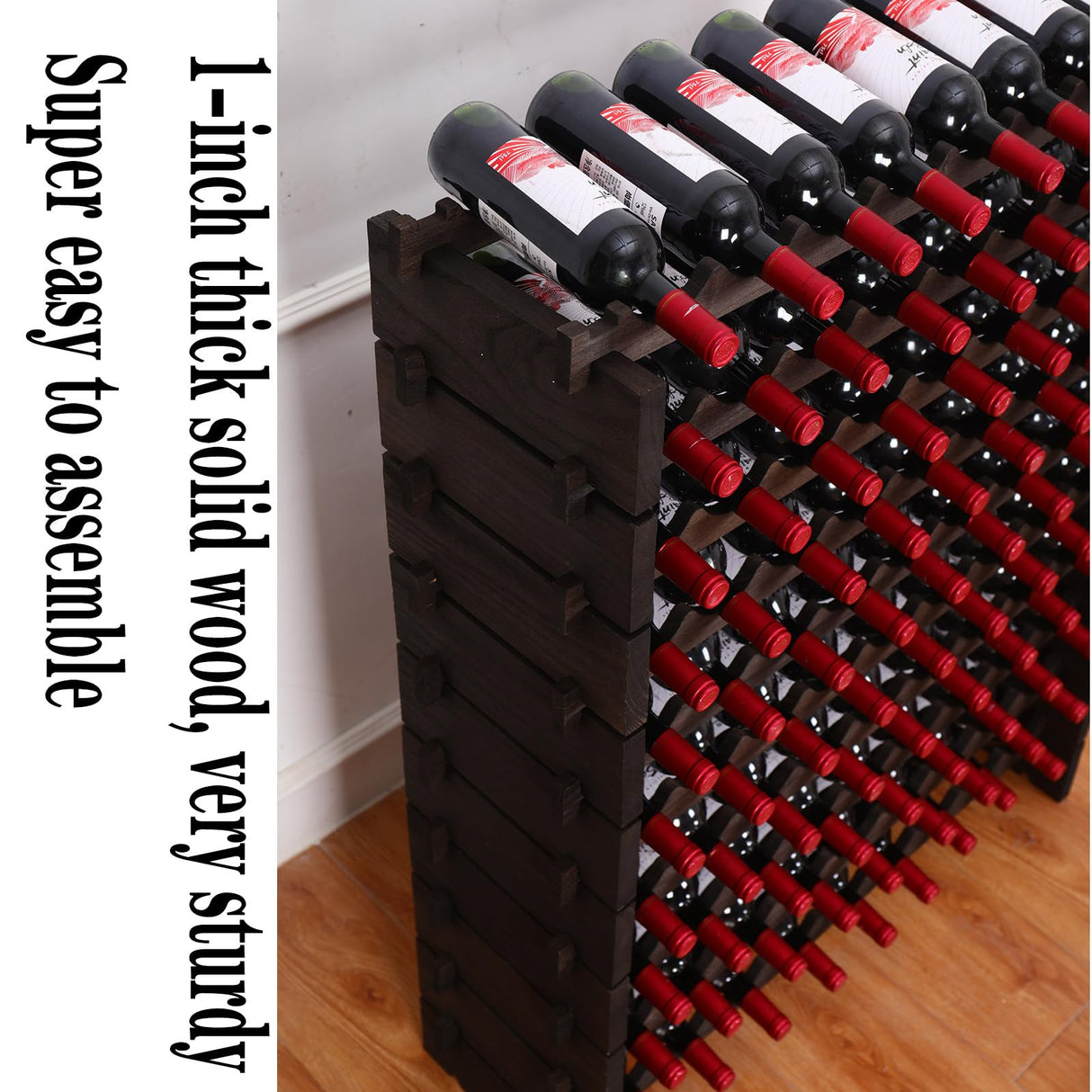 FDHUIJIA Wine Rack Cabinet 90 Bottle Wooden Stackable Storage freestanding Floor Modular Wine Cellar Shelf FDHUIJIA