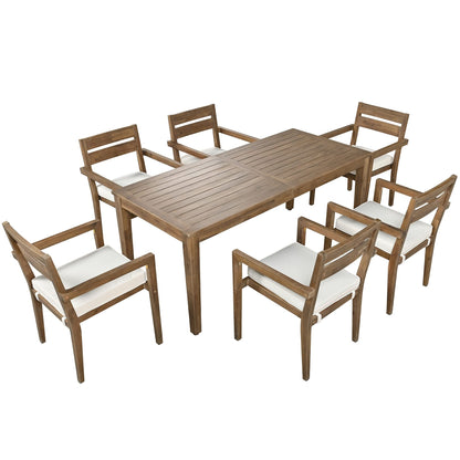 Hlcodca Acacia Wood Outdoor Dining Table and Chairs Set,7-Piece Outdoor Patio Dining Set with Armrest Chairs with Cushions for Patio, Balcony Or Backyard (Burly Wood/Acacia7)