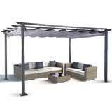 ZEPYARD 10X13 FT Outdoor Pergola, Aluminum Pergola with Sun Shade Retractable Canopy, Patio Retractable Pergola for Deck, Backyard, Grill (Grey) ZEPYARD