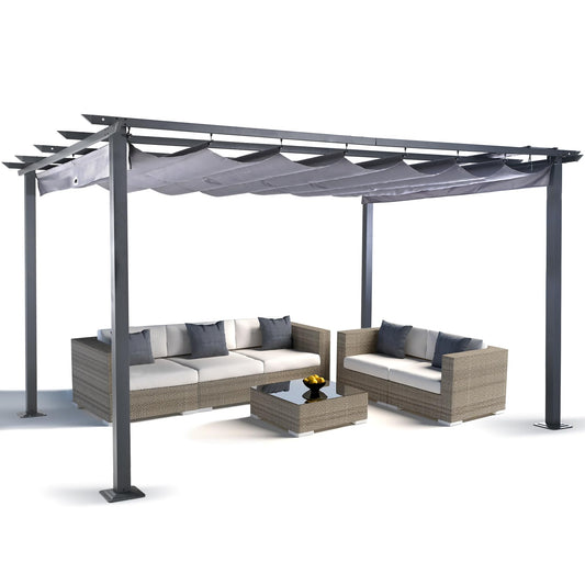 ZEPYARD 10X13 FT Outdoor Pergola, Aluminum Pergola with Sun Shade Retractable Canopy, Patio Retractable Pergola for Deck, Backyard, Grill (Grey)