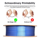 eSUN Silk Magic PLA Filament 1.75mm, Shiny Silk Dual Color Co Extrusion 3D Printer Filament, 1KG (2.2 LBS) Spool 3D Printing Color Change Filament for 3D Printers, Blue Silver eSUN