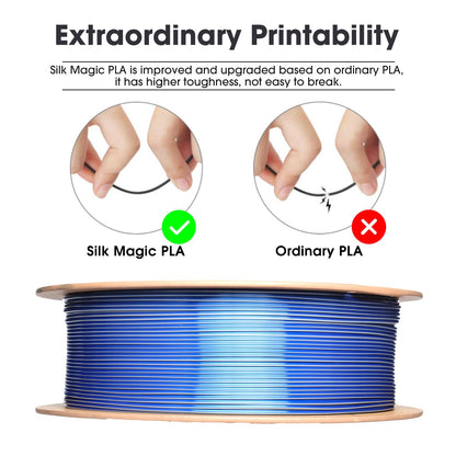 eSUN Silk Magic PLA Filament 1.75mm, Shiny Silk Dual Color Co Extrusion 3D Printer Filament, 1KG (2.2 LBS) Spool 3D Printing Color Change Filament for 3D Printers, Blue Silver - WoodArtSupply