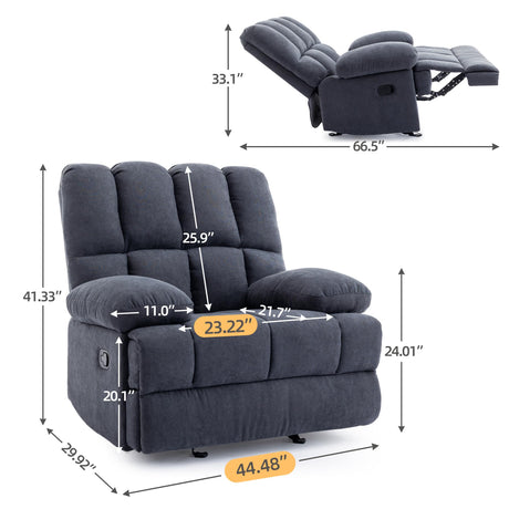 WILLOVE Oversized Rocker Recliner Chair Rocking Recliners Overstuffed Soft Big Man Manual Recliner Extra Large Living Room Chair 350 LBS Capacity, Grey, XL WILLOVE