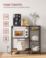 VASAGLE Baker's Rack, Coffee Bar Stand with Charging Station, Storage Shelves, Pull-Out Wire Basket, Table for Microwave, Kitchen, Rustic Brown UKKS036K01, 15.7 x 35.4 x 35.6 Inches VASAGLE