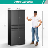 Metal Storage Cabinet with Drawer and Locks,Black Garage Storage Cabinet with Locking Doors and Adjustable Shelves,71" Tall Large Metal Cabinets with Magnetic Door for Home,Office,Garage SISESOL