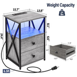 Livofloral LED Nightstand Set 2, Night Stand with Charging Station, Grey Side Table Set of 2 with Wood Drawers, End Tables with USB Ports and Outlets, Bedside Tables for Bedroom, End Table Living Room Livofloral