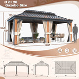 YOLENY 12' x 20' Ultra-Thick Faux Wood Grain Aluminum Frame Hardtop Gazebo, Vertical Stripe Galvanized Steel Double Roof, Outdoor Patio Gazebo YOLENY