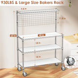 Leteuke Bakers Rack with Storage & Wheels, 42 Inch Microwave Stand Kitchen Shelves, 4-Tier Heavy Duty Storage Rack with 20 S-Hooks, Commercial Metal Utility Kitchen Cart, 42× 18× 63 Inch, Chrome Leteuke