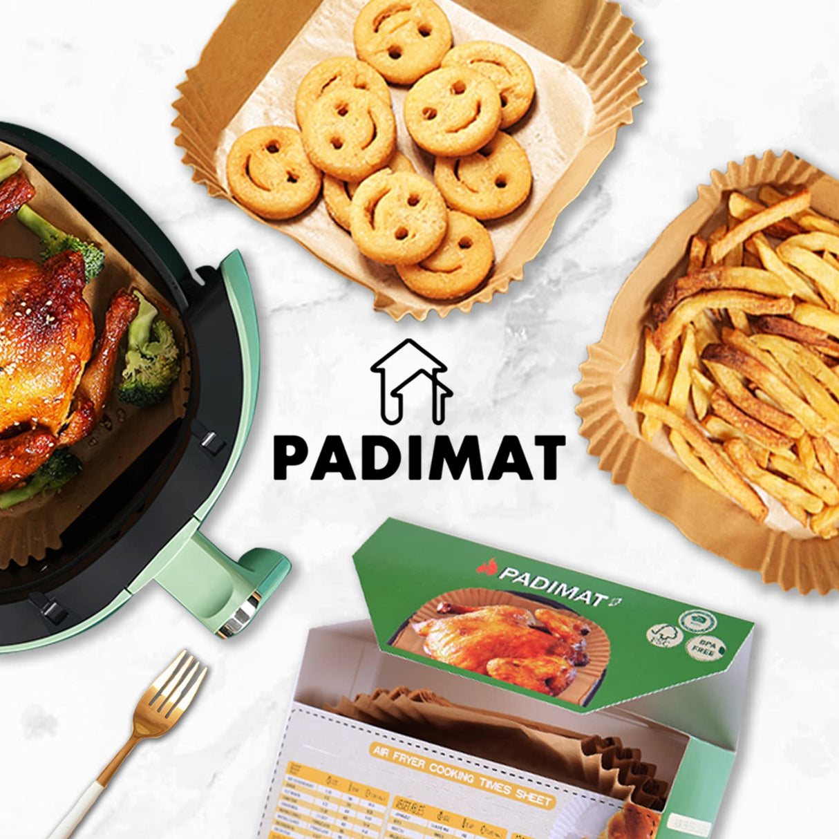 Disposable Paper Liners, 120 Pcs Square Airfryer Parchment Cooking Non-Stick Liner Accessories, Microwave Oven, Frying Pan, Oil-proof Air Fryers Filters Sheet for 2 3 4 4.5 Qt Baking Basket PADIMAT