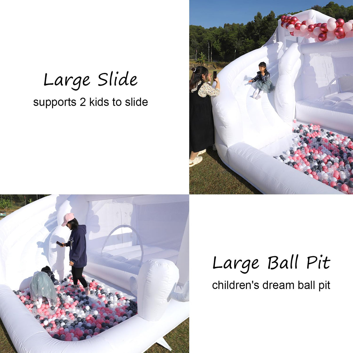 16FT White Bounce House Castle,High Slide & Big Ball Pit, Commercial Grade for Adult Kid, (Heavy Duty PVC)(1100w Blower), Inflatable Bouncy Castle for Backyard, Birthday Party, Wedding, 16x14x10.5ft Inflantteble