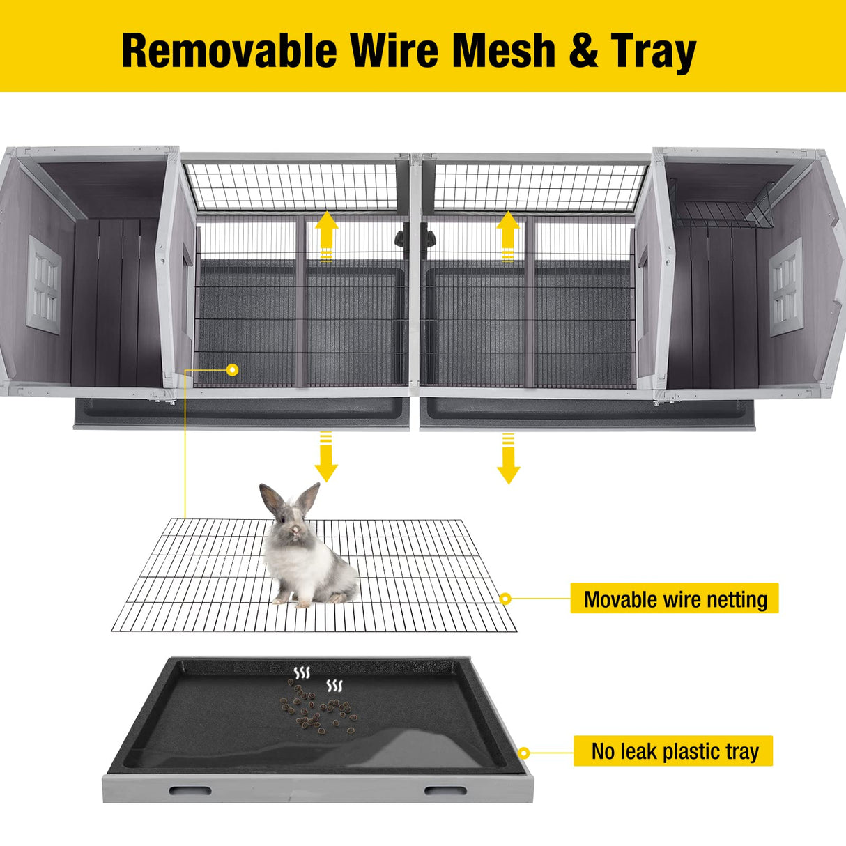 Aivituvin Rabbit Hutch Bunny Cage with Double House and Run Indoor Outdoor Guinea Pig House with Deeper No Leak Trays and Wheels Aivituvin