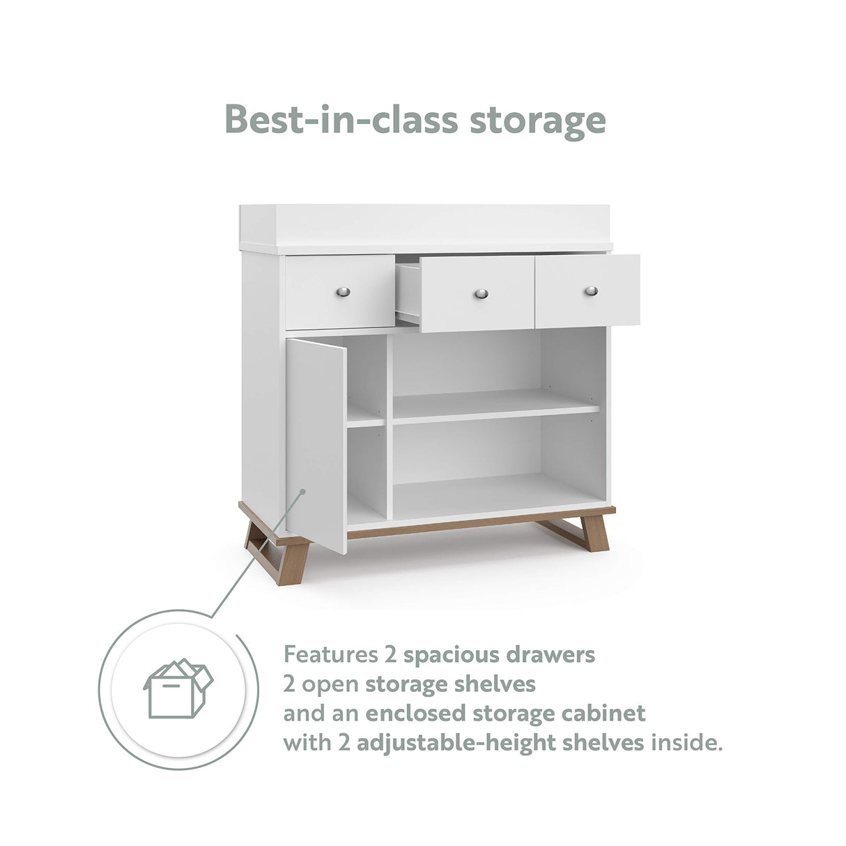 Storkcraft Modern Nursery Changing Table Dresser Combo (White & Vintage Driftwood) – GREENGUARD Gold Certified, Dresser for Nursery, Changing Table with Drawers, Removable Changing Table Topper Storkcraft