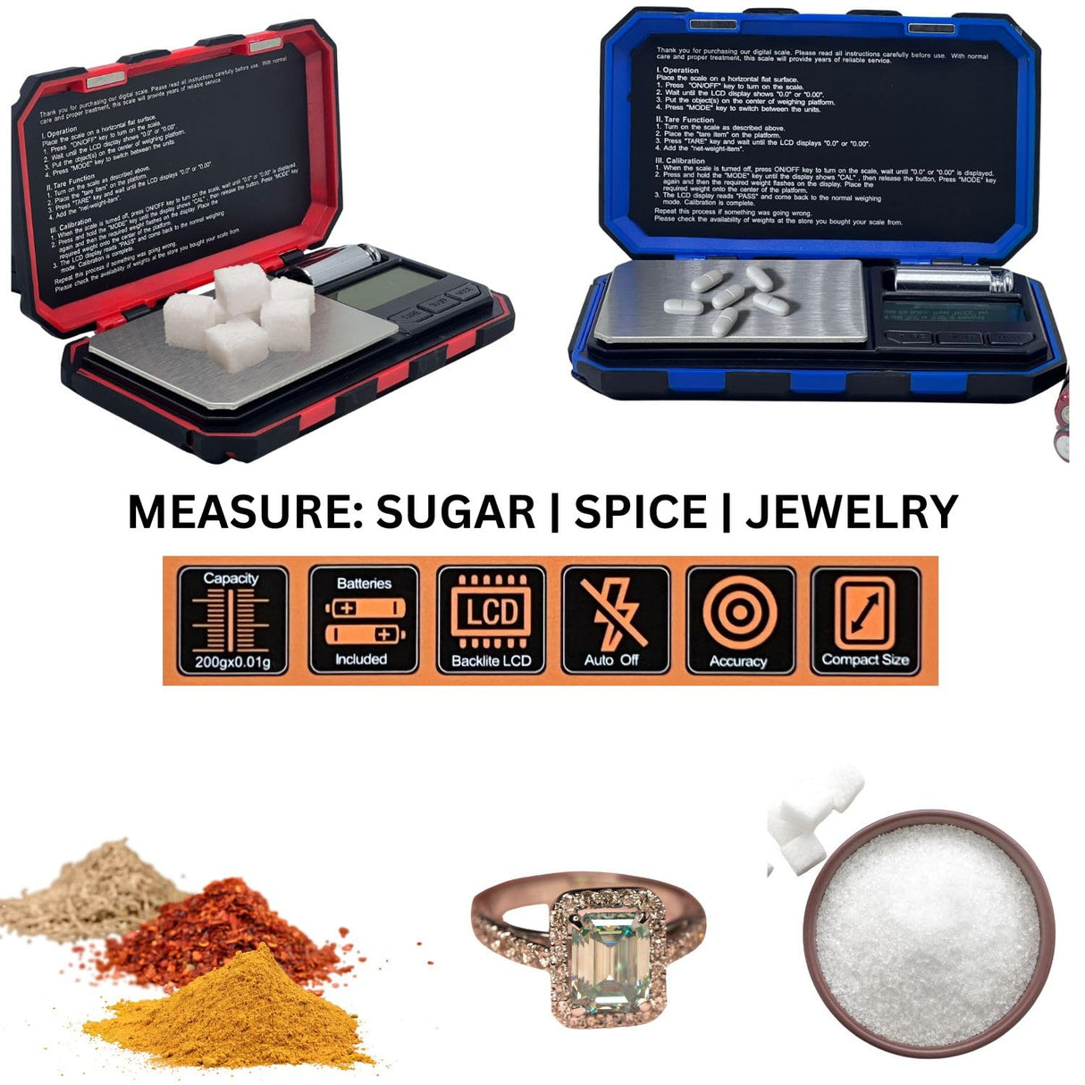 Siper Digital Pocket Scale with LCD Display That Lights Up, 0.01g x 200g Precision Measurement, 50g Calibration Weight and 2 AAA Batteries Included. 1 Click and 6 Unit Conversion. SIPER