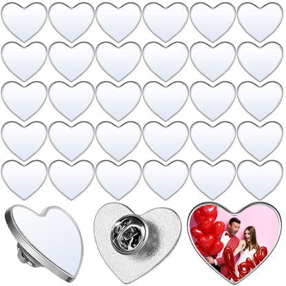 30 Pcs Sublimation Blank Pins DIY Button Badge Kit Sublimation Silver Blank Aluminum Sheet with Butterfly Pin Backs for DIY Craft Jewelry Lapel Making Supplies Valentines Day Gift(Heart, 0.75)