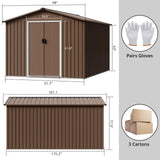 Garveelife 8x15 ft Outdoor Storage Shed, Steel Utility Tool Shed with Sloped Roof & Lockable Door, Backyard Garden Patio Lawn Outdoor Shed for Storing Tools and Equipment in Yard, Brown GarveeLife