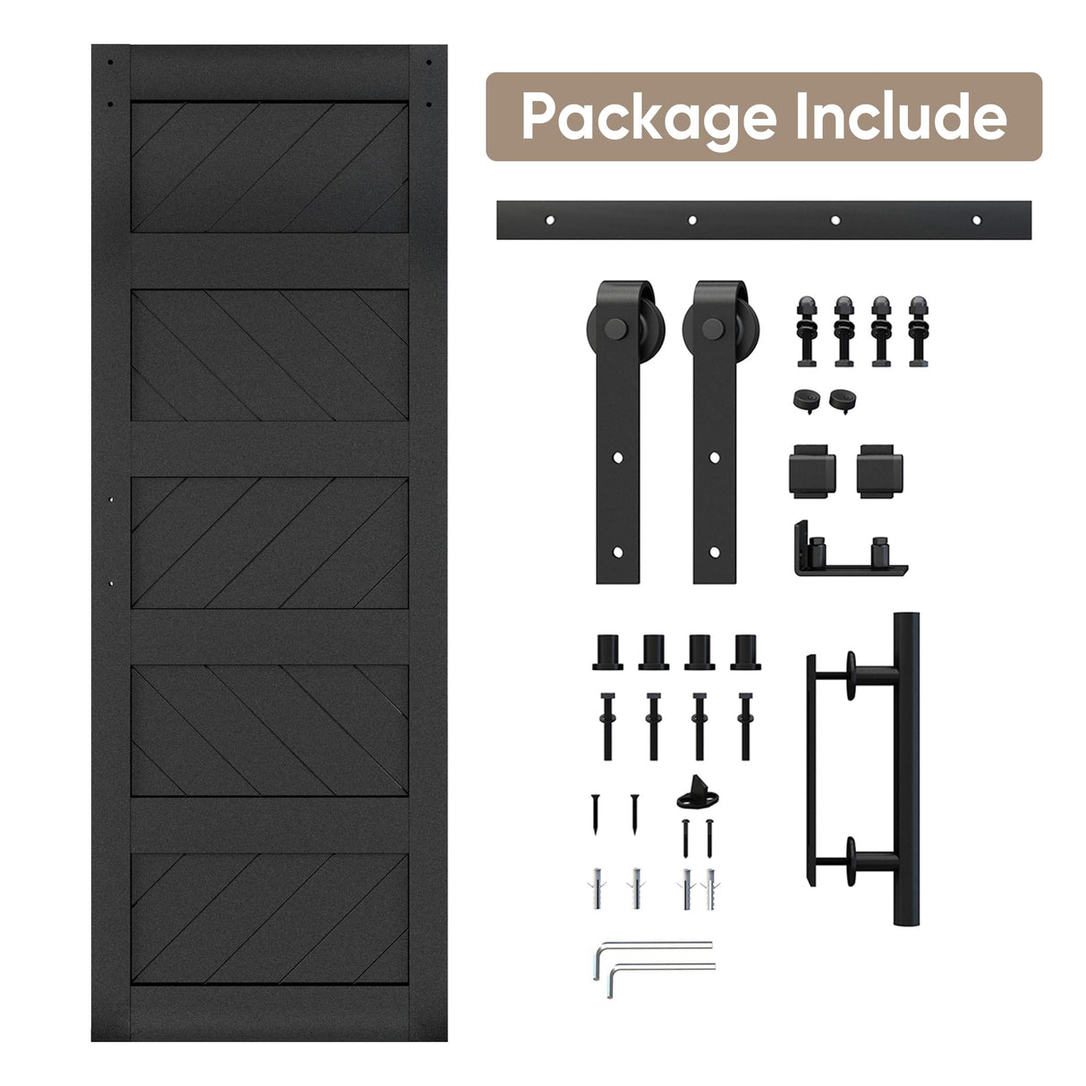 JUBEST 30" x 84" Barn Door, Slding Barn Door Kit Wave Shape Barn Door Panel with Hardware Kit Include, Easy Installation, MDF Board & PVC Covered, Black JUBEST