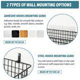 4 Set [EXTRA LARGE] Hanging Wall Mount Storage Baskets with Adhesive Hooks & Steel Hooks, Multiuse Sturdy Wire Metal Organizing Baskets for Home Kitchen Bathroom Pantry Utility Organizer, Black AOZITA