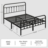 zunatu King Size Metal Platform Bed Frame/Victorian Style Headboard and Footboard/Steel Slat Support/Easy Assembly/No Box Spring Needed/Underbed Storage/Noise Free/Black zunatu