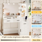 Fameill Makeup Vanity Glass Top with Lights, White Vanity Desk with Mirror & Charging Station, Vanity Table Set with RGB Lights, Large Mirror with 3 Lighting Modes, 3 Drawers & 2 Cabinets, 43in(L) Fameill