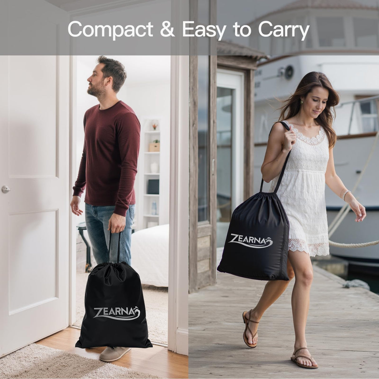 Zearna 2025 Upgraded Queen Air Mattress with Built in Pump，16'' Comfort Blow up Mattress, Quiet Surface Portable Inflatable Mattress, Air Bed with Storage Bag for Guests, Home, Camping, 660 lbs Max Zearna