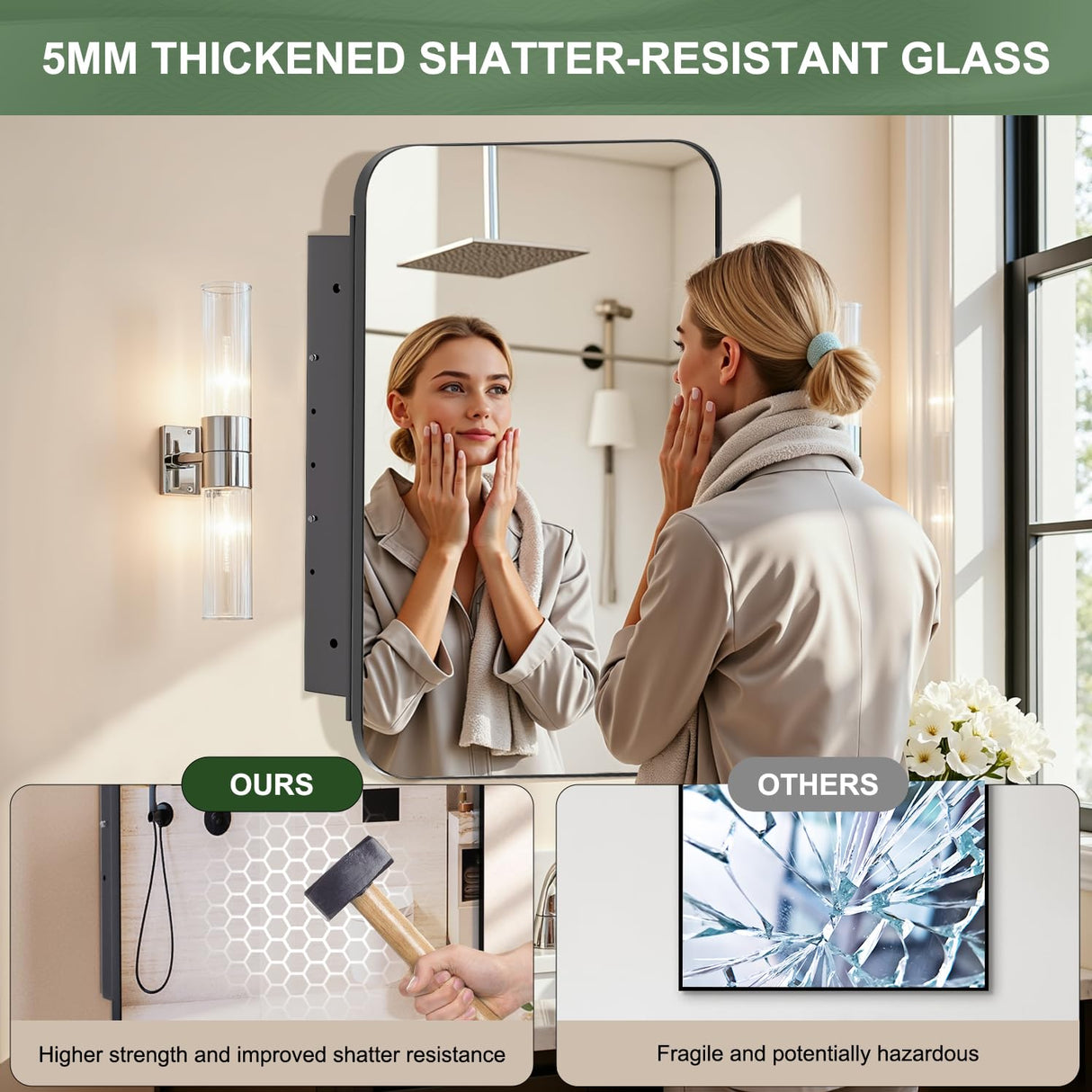 Venlus 16x24 Recessed Medicine Cabinet with Mirror - Black Mirrored Medicine Cabinets for Bathroom Vanity, Bathroom Mirror with Storage & Heavy Metal Frame, Adjustable Shelves, Surface Wall Mount Venlus