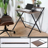 FurnitureR 31.9'' Folding Desk 2 Tier Foldable Writing Table Assembly Saves Space for Home Office Study, Metal Frames/Wood Top Laptop Table Computer Desk, Industrial Brown FurnitureR