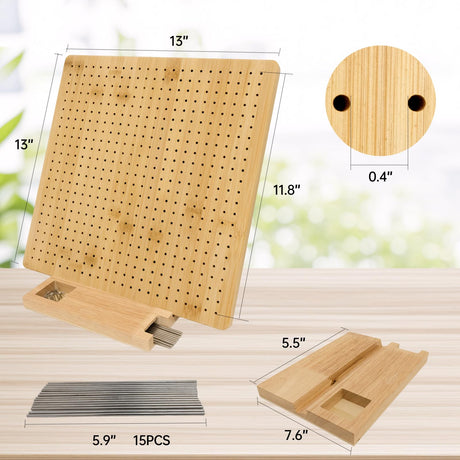13" Crochet Blocking Board-Granny Square Blocking Board with 15 Stainless Steel Pegs, Crochet Blocking Board with Pegs, Bamboo Blocking Boards for Crochet Projects, Knitting Blocking Mats Adnkwolivt