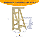 Damoch Family™ Wooden Kids Learning Tower, Adjustable Toddler Kitchen Step Stool, Montessori Kitchen Tower with Safety Rail Damoch Family