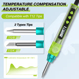 Soldering Iron Kit, Soldering Gun with OLED Digital Display, 8 Seconds Fast Heating 356-896℉ Solder Kit, Auto Sleep, Includes Solder Wire, Stand, T12 Tips for Electronics, Green(With Power Adapter) Crtsweker
