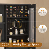 BTHFST Makeup Vanity with Upholstered Stool & Charging Station, Vanity Desk with Mirror and Lights & Jewelry Storage, Vanity Table Set with RGB Lights & 5 Drawers & Shelves, Black & Gold BTHFST